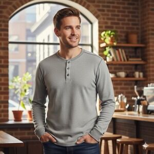 Mark Anthony Gray Long Sleeve Henley Shirt Men's XL | Cotton Blend Casual Top